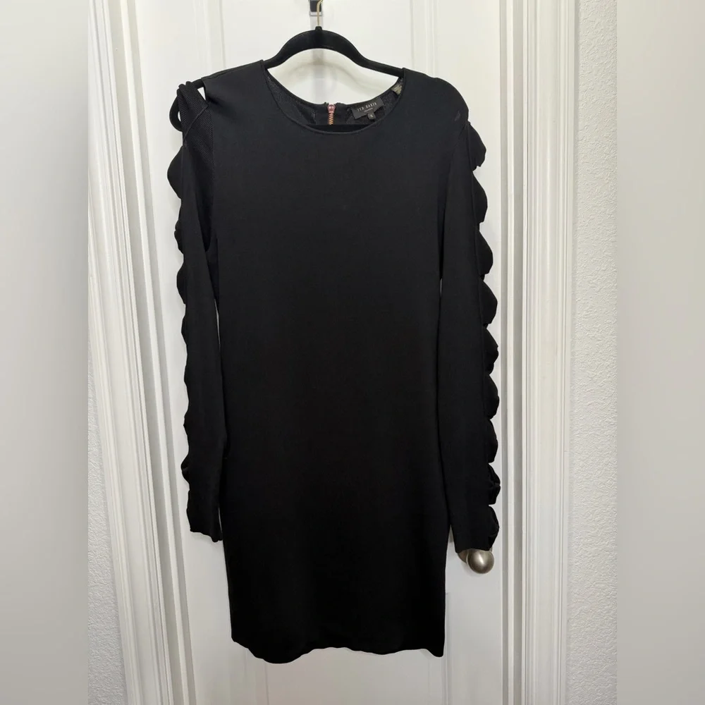 Ted Baker Black Jayney Dress with Gold‎ Zipper Size 12